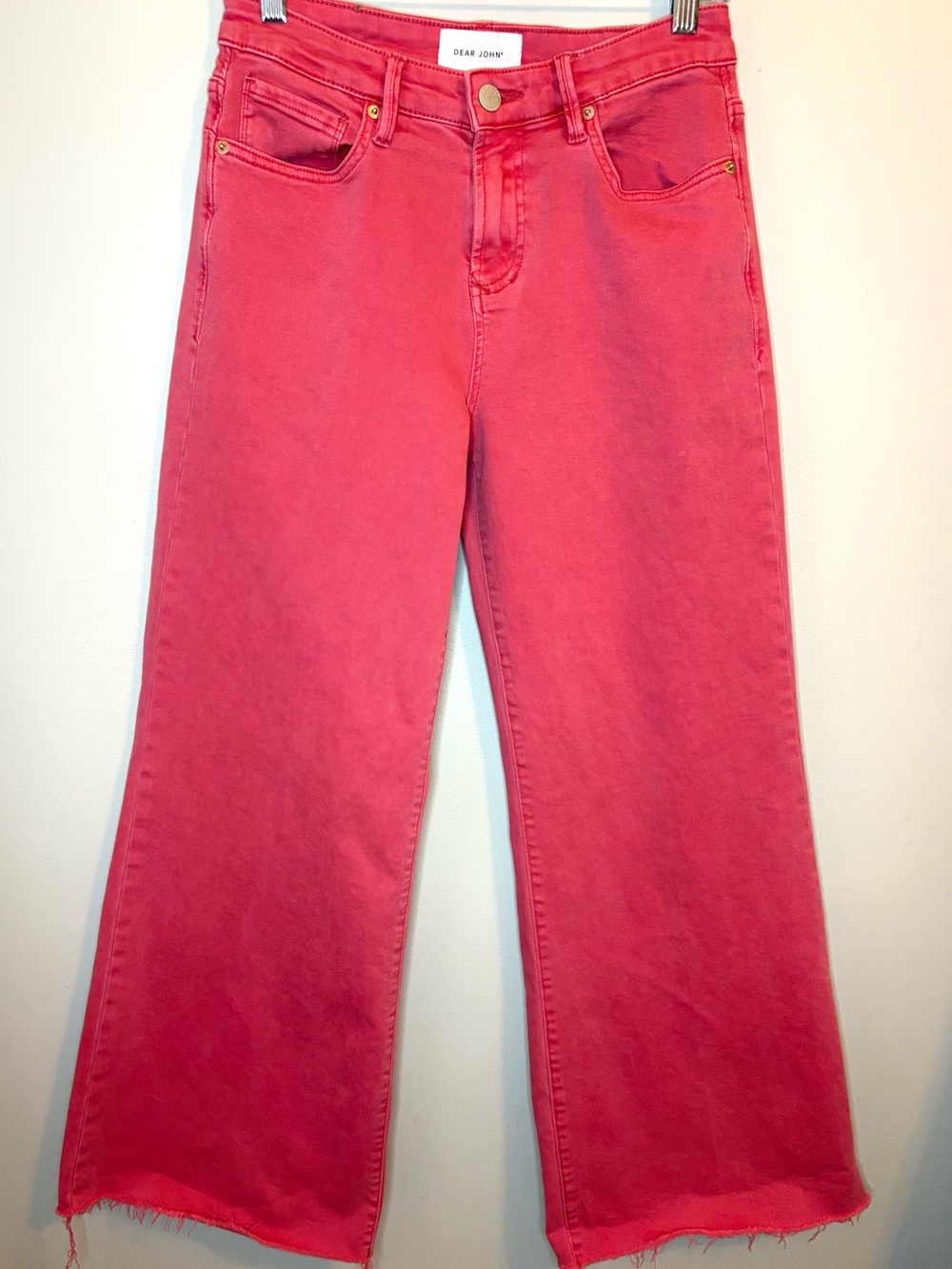 Dear John Fiona Viva Magenta Mid Rise Wide Leg Jeans Raw Hem Size 29